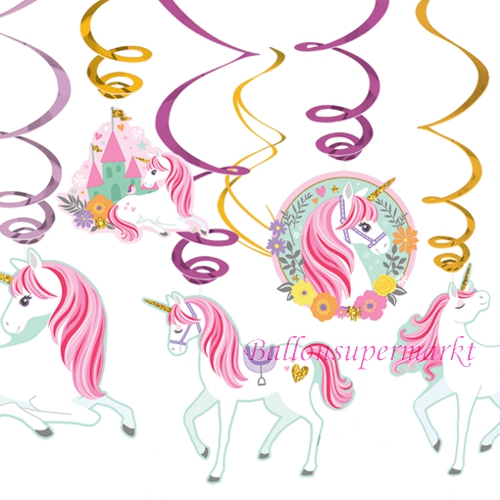 Swirl-Dekoration-Magical-Unicorn-Raumdekoration-Kindergeburtstag-Einhorn-Wirbler-Fabelwesen