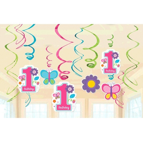 Swirl-Dekoration-zum-1-Kindergeburtstag-Maedchen-Sweet-Birthday-Girl-Partydekoration
