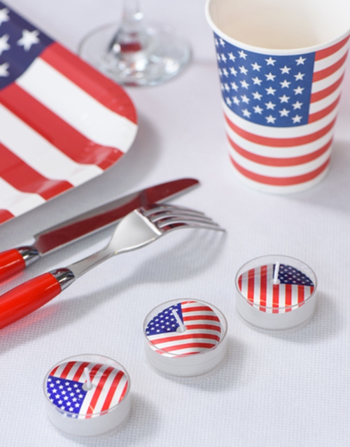 Teelichter-USA-Dekoration-Mottoparty-Amerika-Tischdeko-Kerzen-Vereinigte-Staaten-Dekobeispiel