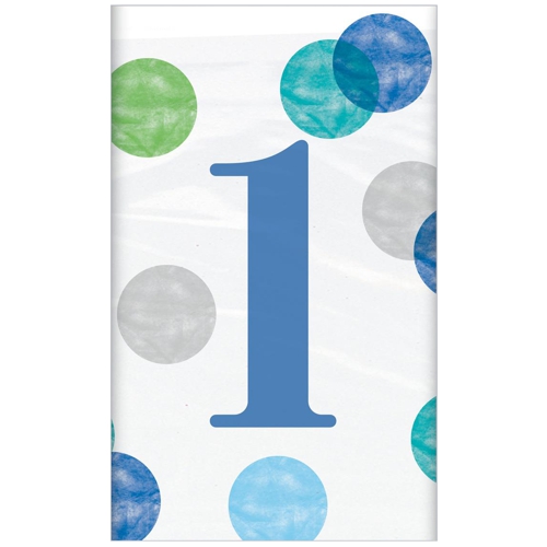 Tischdecke-1st-Birthday-Blue-Dots-Partydekoration-zum-1.-Kindergeburtstag-Blau-Junge