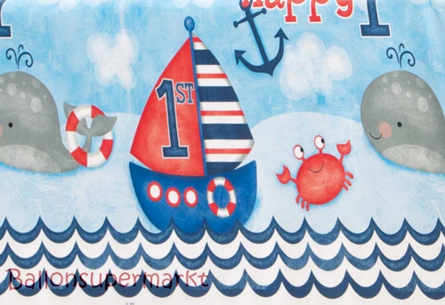 Tischdecke-1st-Birthday-Nautical-Partydeko-Tischdekoration-zum-1-Geburtstag-Junge