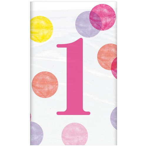 Tischdecke-1st-Birthday-Pink-Dots-Partydekoration-zum-1.-Kindergeburtstag-Rosa-Maedchen