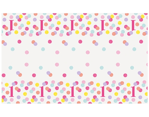 Tischdecke-1st-Birthday-Pink-Dots-Partydekoration-zum-1.-Kindergeburtstag-Rosa
