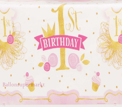 Tischdecke-1st-Birthday-Pink-and-Gold-Partydeko-Tischdekoration-zum-1-Geburtstag-Maedchen