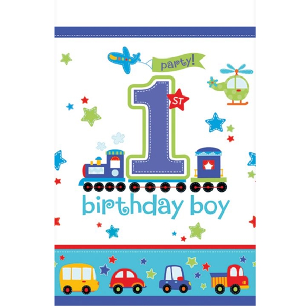 Tischdecke-zum-1-Kindergeburtstag-All-Aboard-Birthday-Boy-Junge-Tischdekoration