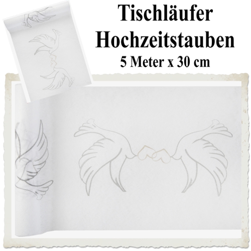 Tischlaeufer-in-Weiss-mit-Tauben-und-Herzen-Hochzeitsdekoration