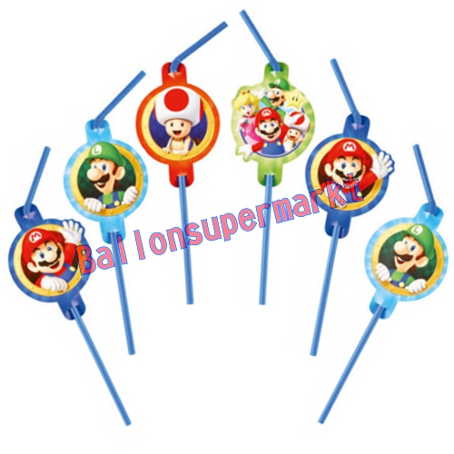 Trinkhalme-Super-Mario-Partydekoration-Kindergeburtstag-Nintendo-Luigi-Toad-Peach
