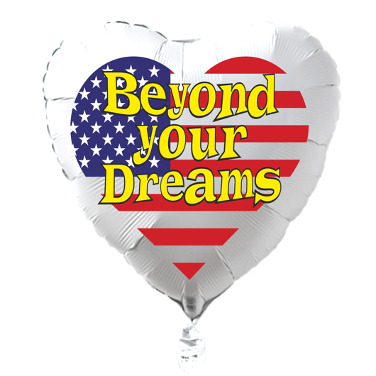 Helium Luftballon aus Folie, USA Flagge, Rundballon 45 cm mit Ballongas, Beyond your Dreams