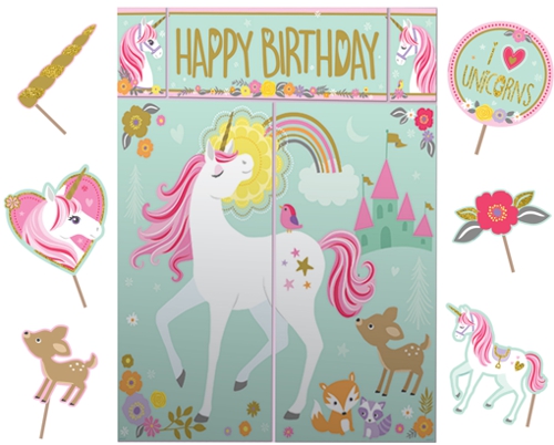 Wanddekorations-Set-mit-Foto-Props-Einhorn-Partydekoration-zum-Kindergeburtstag-Unicorn