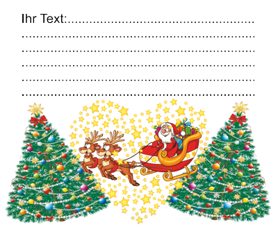 Grußkarte mit Weihnachtsmann auf Schlitten mit Rentieren
