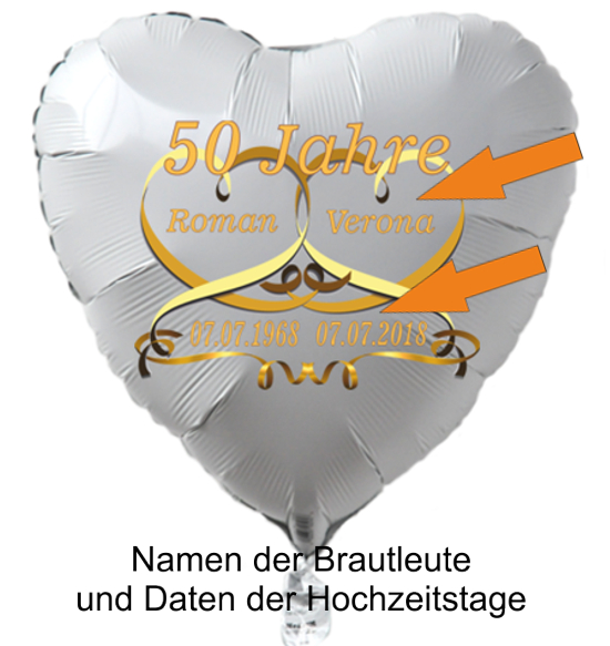 Weisser-Herzballon-Goldene-Hochzeit-Namen-der-Brautleute-und-Daten-der-Hochzeitstage