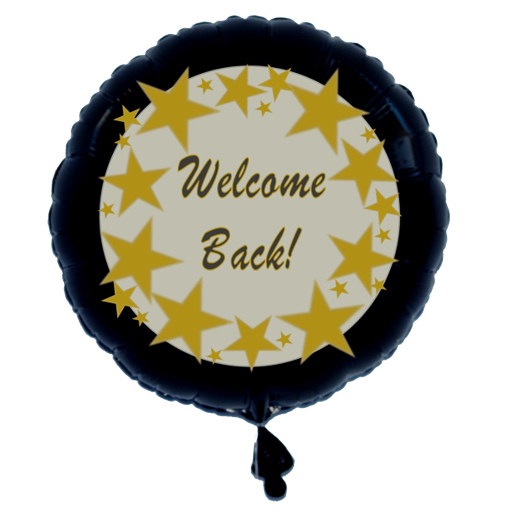 Welcome Back! Luftballon aus Folie, Rundballon 45 cm, schwarz