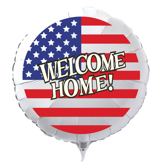 Welcome Home Luftballon aus Folie, USA Flagge, Rundballon 45 cm ohne Ballongas