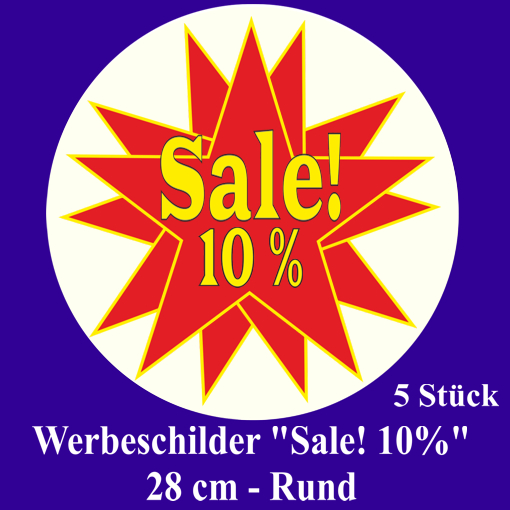 Werbeschilder-Sale-10%-5-Stueck-28-cm-Rund