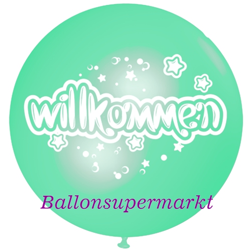 Willkommen-Luftballon-Riesenballon-mintgruen