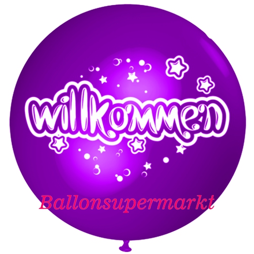 Willkommen-Luftballon-Riesenballon-violett