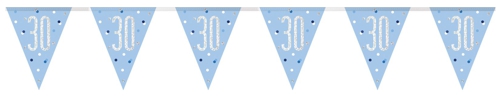 Wimpelkette-Blue-and-Silver-Glitz-30-holografisch-Dekoration-zum-30.-Geburtstag-Partydeko