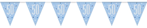 Wimpelkette-Blue-and-Silver-Glitz-50-holografisch-Dekoration-zum-50.-Geburtstag-Partydeko
