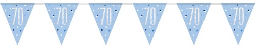 Wimpelkette-Blue-and-Silver-Glitz-70-holografisch-Dekoration-zum-70.-Geburtstag-Partydeko