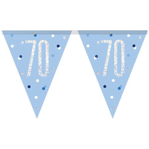 Wimpelkette-Blue-and-Silver-Glitz-70-holografisch-Dekoration-zum-70.-Geburtstag