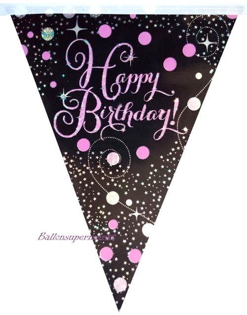 Wimpelkette-Pink-Celebration-Happy-Birthday-Dekoration-Geburtstagsparty-Partydekoration-zum-Geburtstag