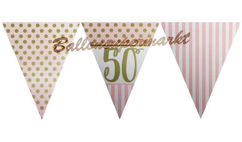 Wimpelkette-Pink-Chic-50-zum-50.-Geburtstag-Dekoration-Geburtstagsparty-Partydekoration