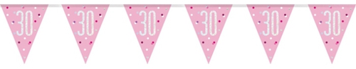 Wimpelkette-Pink-and-Silver-Glitz-30-holografisch-Dekoration-zum-30.-Geburtstag-Partydeko
