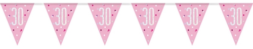 Wimpelkette-Pink-and-Silver-Glitz-30-holografisch-Dekoration-zum-30.-Geburtstag-Partydeko