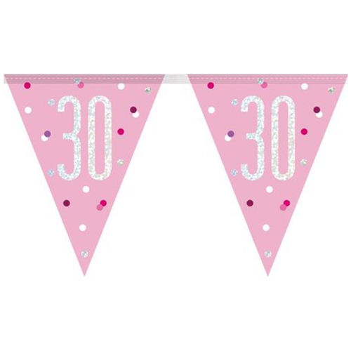 Wimpelkette-Pink-and-Silver-Glitz-30-holografisch-Dekoration-zum-30.-Geburtstag