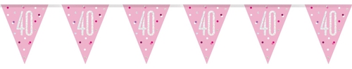 Wimpelkette-Pink-and-Silver-Glitz-40-holografisch-Dekoration-zum-40.-Geburtstag-Partydeko