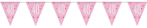 Wimpelkette-Pink-and-Silver-Glitz-40-holografisch-Dekoration-zum-40.-Geburtstag-Partydeko