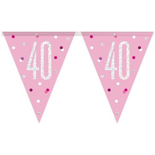 Wimpelkette-Pink-and-Silver-Glitz-40-holografisch-Dekoration-zum-40.-Geburtstag