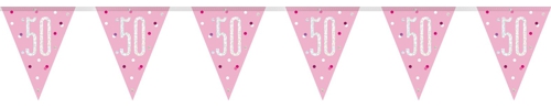 Wimpelkette-Pink-and-Silver-Glitz-50-holografisch-Dekoration-zum-50.-Geburtstag-Partydeko