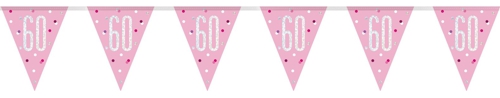 Wimpelkette-Pink-and-Silver-Glitz-60-holografisch-Dekoration-zum-60.-Geburtstag-Partydeko