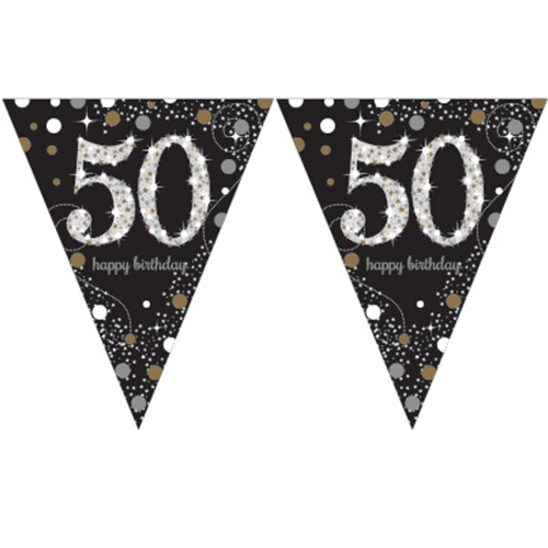 Wimpelkette-Sparkling-Celebration-50-zum-50.-Geburtstag-Fest-Geburtstagsparty-Partydekoration-Geburtstagsdeko