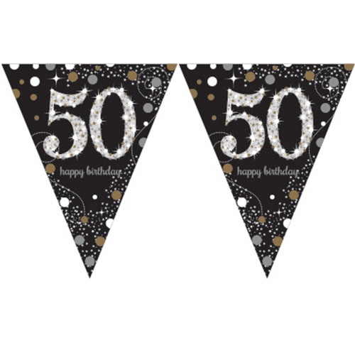 Wimpelkette-Sparkling-Celebration-50-zum-50.-Geburtstag-Fest-Geburtstagsparty-Partydekoration-Geburtstagsdeko
