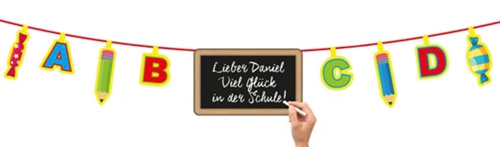 Wimpelkette-zum-Schulanfang-mit-Kreide-und-Tafel-zum-Beschriften-Raumdekoration-Wimpelgirlande-zur-Eischulung