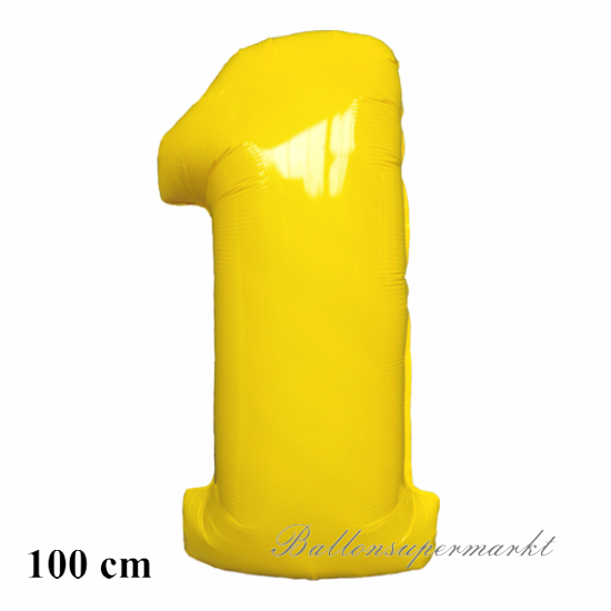 Zahlendekoration, Zahl 1, gelb, großer Folienballon, 1 Meter