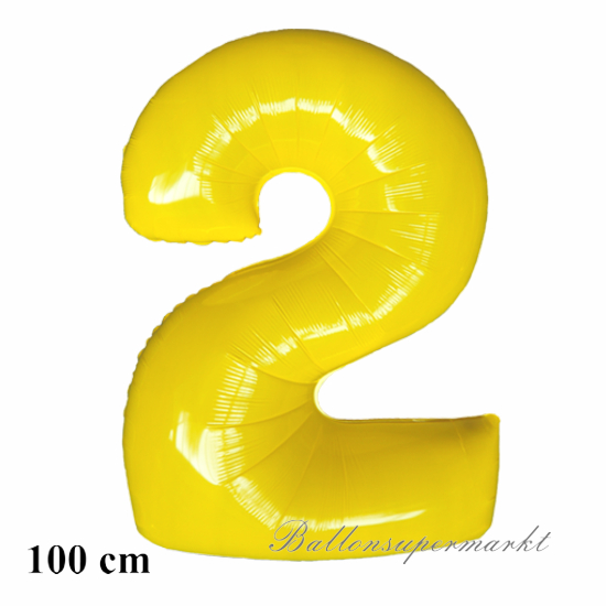 Zahlendekoration, Zahl 2, gelb, großer Folienballon, 1 Meter