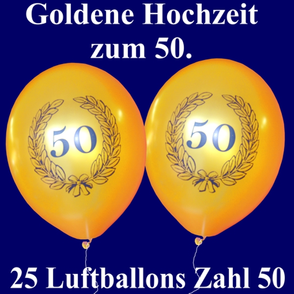 Luftballons 50 Jahre, Goldene Hochzeit, zum 50., Zahl 50 im Lorbeerkranz