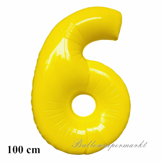 Zahlendekoration, Zahl 6, gelb, großer Folienballon, 1 Meter