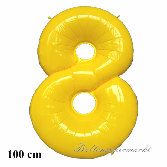 Zahlendekoration, Zahl 8, gelb, großer Folienballon, 1 Meter