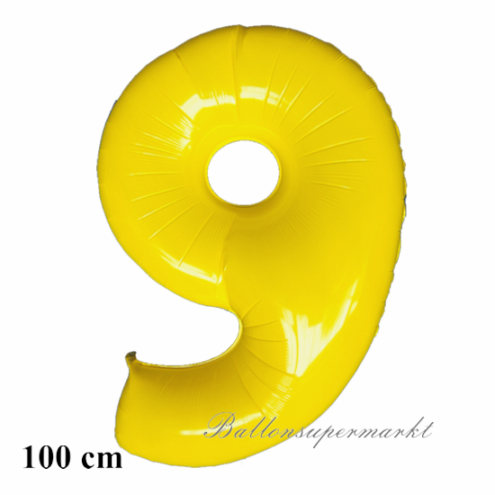 Zahlendekoration, Zahl 9, gelb, großer Folienballon, 1 Meter