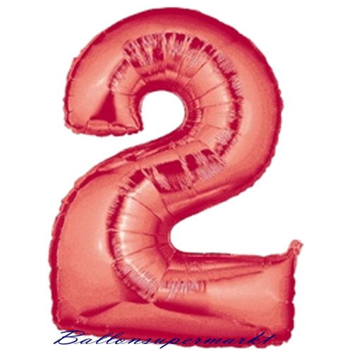 Luftballon aus Folie, Zahl 2, Zwei, Farbe Rot