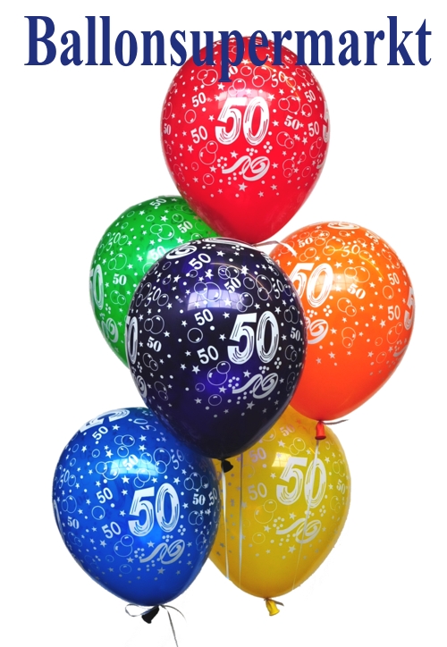 Zahlenballons Zahl 50 zum 50. Geburtstag, 10 Stück