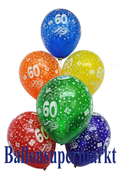 Zahlenballons, Zahl 60, zum 60. Geburtstag, 10 Stück