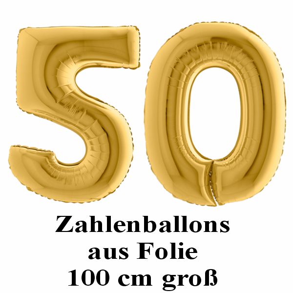 Zahlendekoration, Zahl 50, gold, große Folienballons, 1 Meter