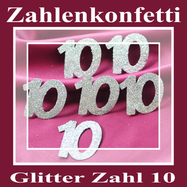 Zahlenkonfetti Zahl 10, Silber-Glitter