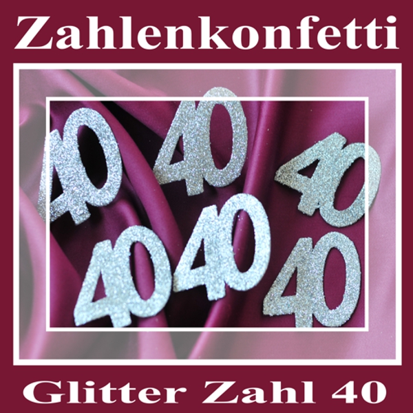 Zahlenkonfetti Zahl 40, Silber-Glitter
