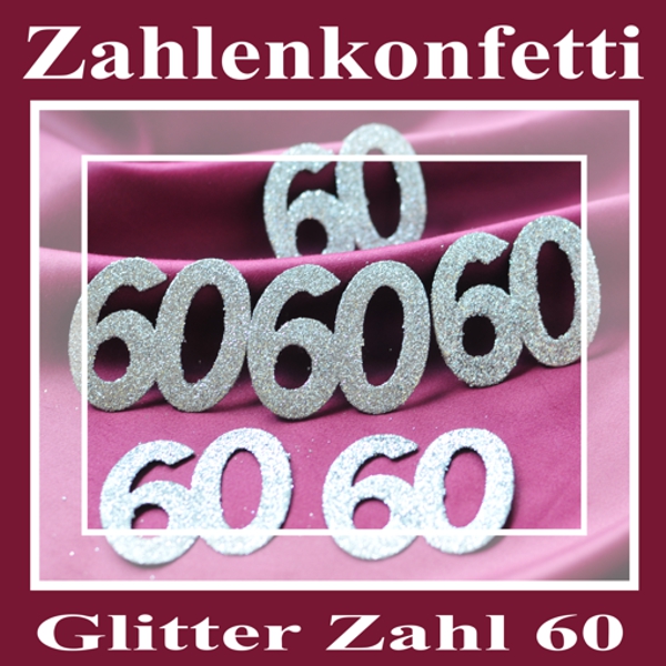 Zahlenkonfetti Zahl 60, Silber-Glitter